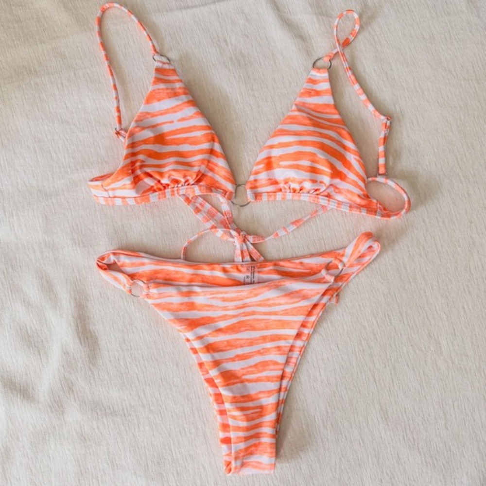 Orange‎ Animal Print Striped Bikini